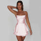 DULCE - Sexy Satin Suspender Skirt Strap Backless Lace Up A-Line Short Dress