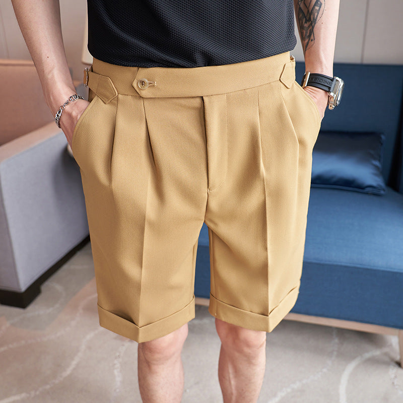 British Solid Color Casual Simple Naples Mid Waist Shorts