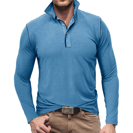 European Men's Henley Shirt Lapel