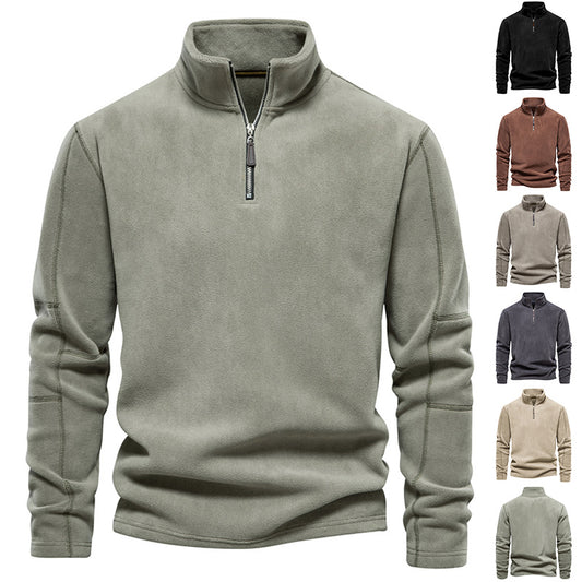 Stand-collar Zippered Sweatshirt With Fleece