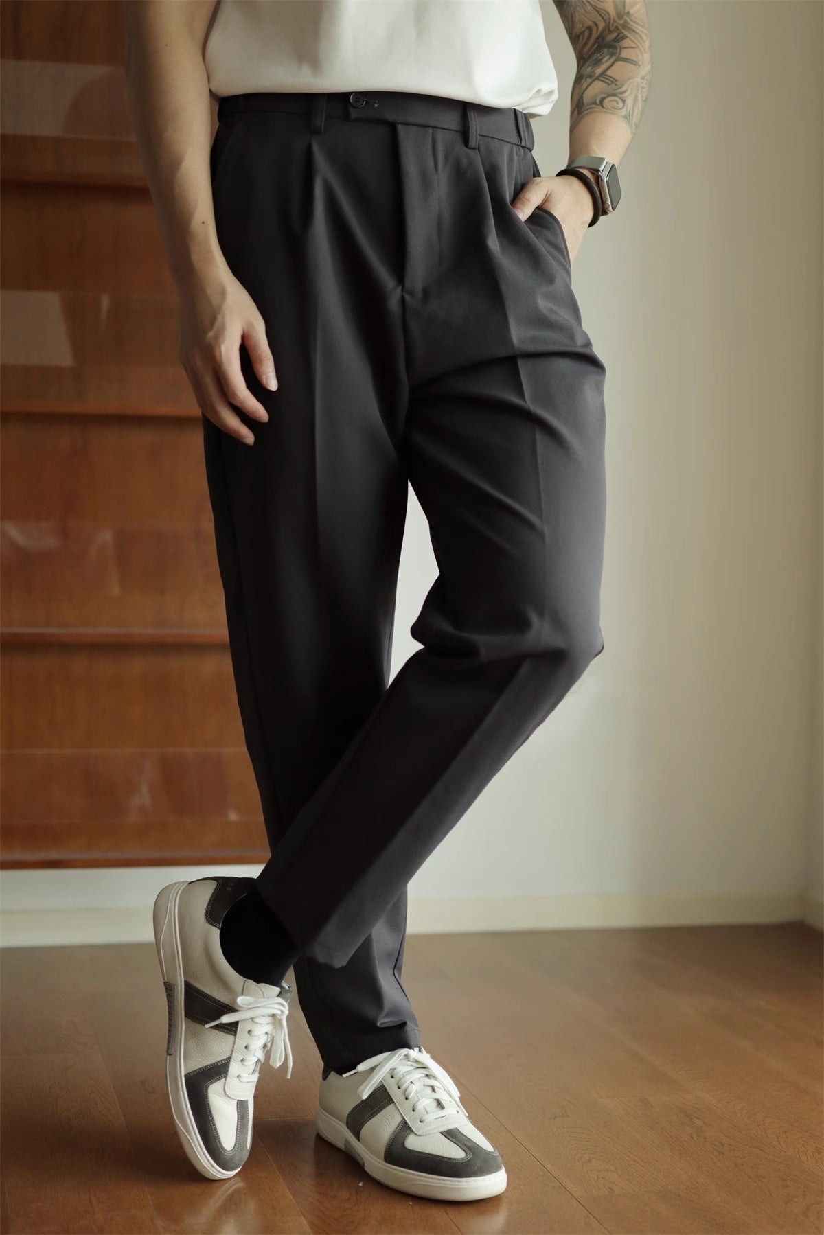 Straight Casual Draping Cropped Suit Pants