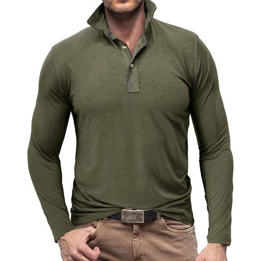 European Men's Henley Shirt Lapel