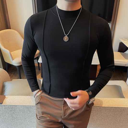 Solid Color Line Long Sleeve T-shirt Round Neck