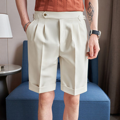 British Solid Color Casual Simple Naples Mid Waist Shorts