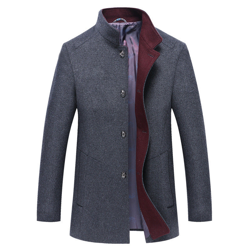 Woolen Coat Slim-fit Mid-length Single-breasted Trench Coat