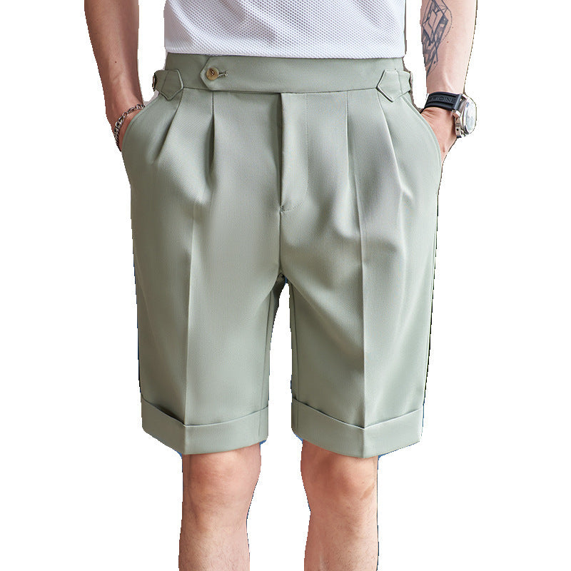 British Solid Color Casual Simple Naples Mid Waist Shorts