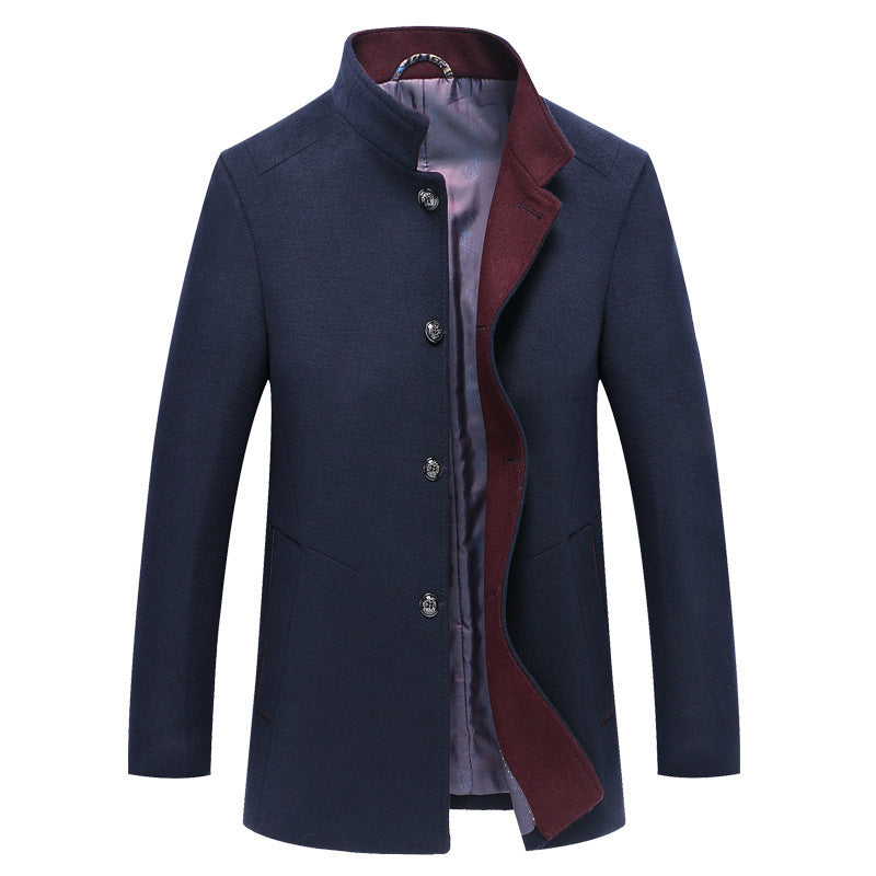 Woolen Coat Slim-fit Mid-length Single-breasted Trench Coat