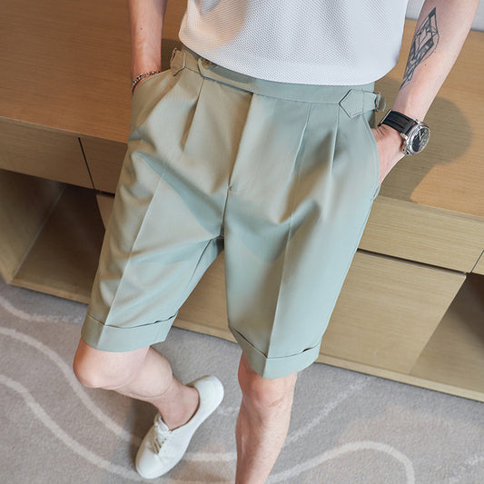 British Solid Color Casual Simple Naples Mid Waist Shorts