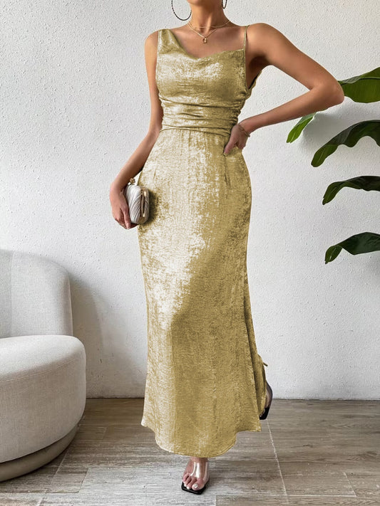 MYRNA -  Asymmetric Neck Sleeveless Midi Dress